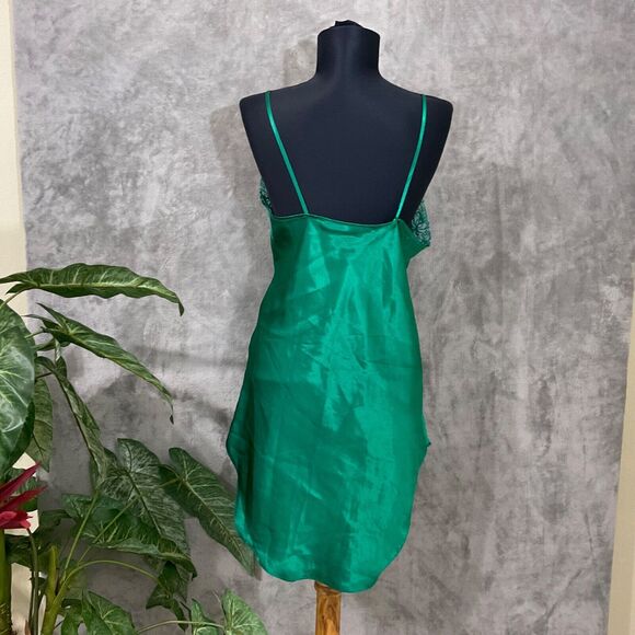 Victoria's Secret 90’s Y2K Gold Label Emerald Green Satin Slip Dress Size M lace - Picture 4 of 9
